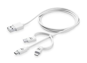 Cellularline USB kabel se třemi adaptéry Lightning + Micro USB + USB-C, bílý