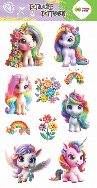 Tatuaże zmywalne FLOWER UNICORNS HAPPY COLOR 100x200 mm
