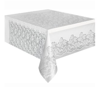 Plastový ubrus s krajkovým vzorem – bílý 137 × 274 cm