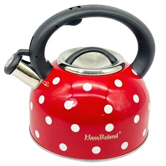 HOME ELEMENTS-HR Varná nerezová konvice červená s bílým puntíkem 2,5 l