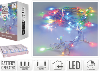 ŁAŃCUCH LED 30L MULTI 3M WEWNĘTRZNE TIMER NA BATERIE