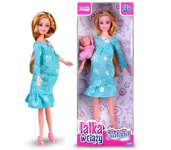 Lalka Natalia w ciąży z bobaskiem niebieska