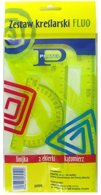 Zestaw kreślarski fluoresc. z linijką 16cm PRATEL