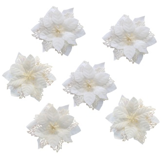 Ponsetie bílé s klipem  Ø15 cm, 6 ks