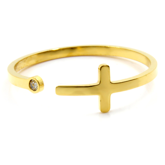 Prsten KŘÍŽEK GOLD s kamínkem - chirurgická ocel, velikost 9 (EU: 59 - 61)