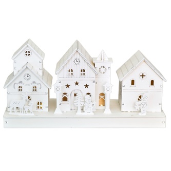 Dřevěné bílé domečky LED 14x28 cm