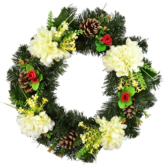 Věnec podzimní se světle žlutými chryzantémami Ø35 cm