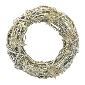 Proutěný věnec s hvězičkami zlatý Ø25 cm