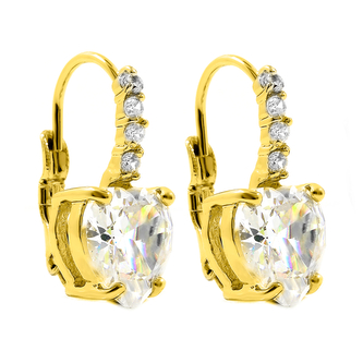 Visací náušnice SRDCE GOLD s kamínky - chirurgická ocel