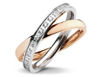 Pohyblivý prsten TWIST s kamínky ROSE GOLD - chirurgická ocel, velikost 8 (EU: 56,5 - 58,5)