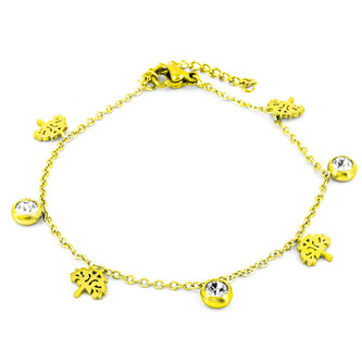 Řetízek na nohu STROM ŽIVOTA s kamínky GOLD - chirurgická ocel