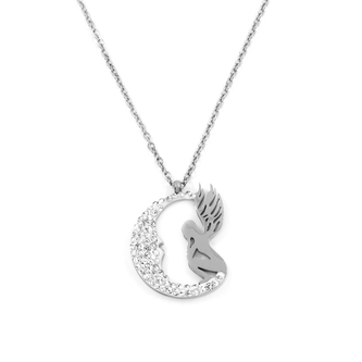 Náhrdelník ANDĚL NA MĚSÍCI s kamínky - chirurgická ocel