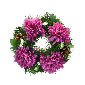 Dušičkový věneček se sv. fialovými chryzantémami Ø20 cm