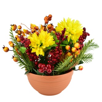 Podzimní miska se žlutými chryzantémami 25x25 cm