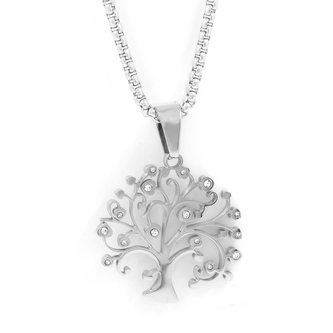 Přívěsek STROM ŽIVOTA s kamínky + řetízek - chirurgická ocel