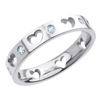 Prsten SRDCE s kamínky - chirurgická ocel, velikost 5 (EU: 49 - 51)