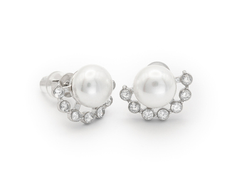 Náušnice ARIEL s perlou a kamínky - chirurgická ocel