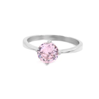 Prsten s kamínkem RŮŽOVÝ - chirurgická ocel, velikost 10 (EU: 61,5 - 63,5)