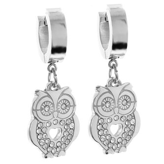 Visací náušnice SOVY s kamínky - chirurgická ocel