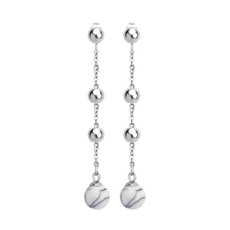 Visací řetízkové náušnice KULIČKY BÍLÉ - chirurgická ocel