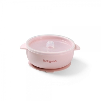 Silikonová miska s přísavkou a víčkem  - růžová