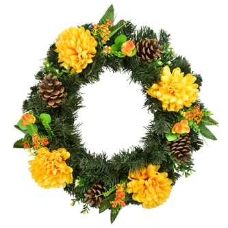 Věnec podzimní se žlutými chryzantémami Ø35 cm