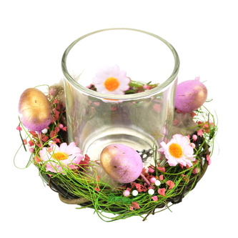 Svícínek se zdobeným věnečkem, růžový, Ø12 cm