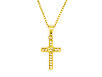 Náhrdelník KŘÍŽEK s kamínky GOLD - chirurgická ocel