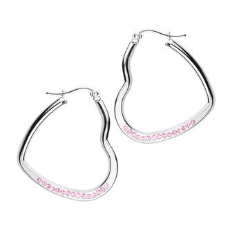 Visací náušnice SRDCE s kamínky RŮŽOVÉ - chirurgická ocel