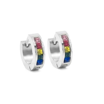 Náušnice kroužky s kamínky BAREVNÉ - chirurgická ocel