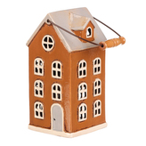 Domeček keramický - patrový, na čajovou svíčku, sv. hnědý