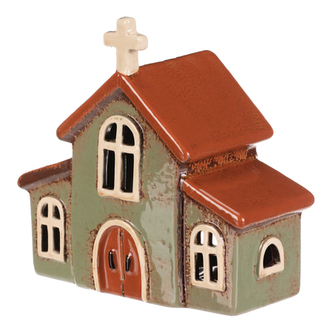 Domeček keramický - kostelík, na čajovou svíčku, zelený