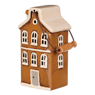 Domeček keramický - na čajovou svíčku, světle hnědý