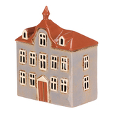 Domeček keramický - radnice, na čajovou svíčku, sv. modrý