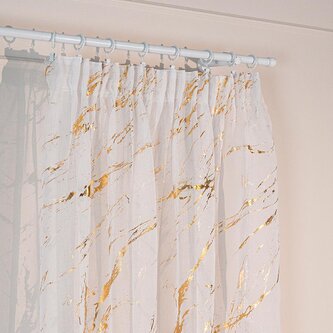 Dekorační vzorovaná záclona s řasící páskou MARMA bílá/zlatá 140x250 cm (cena za 1 kus) MyBestHome