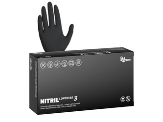 Nitrilové rukavice NITRIL LONGSTAR3  100 ks, nepudrované, černé, 11.4 g Velikost: XL