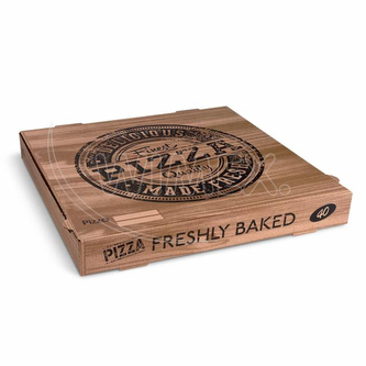 Krabice na pizzu (mikrovlnitá lepenka) H4 kraft s potiskem 40 x 40 x 5 cm [100 ks]