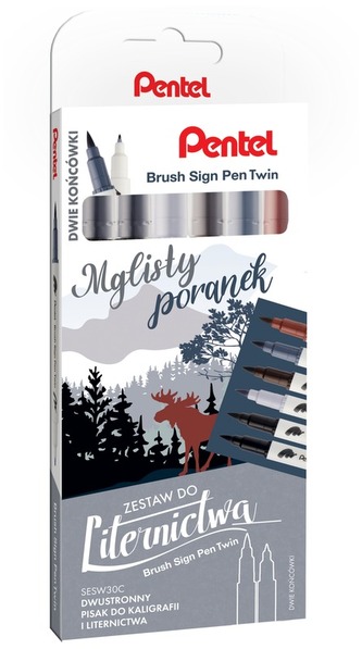 Zestaw do liternictwa 6szt, Mglisty Poranek, Pentel