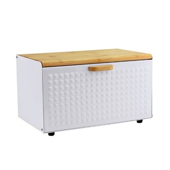 HAUS ROLAND Chlebník kovový, lakovaná vrstva a bambusové dřevo, barva bílá 35,5cm