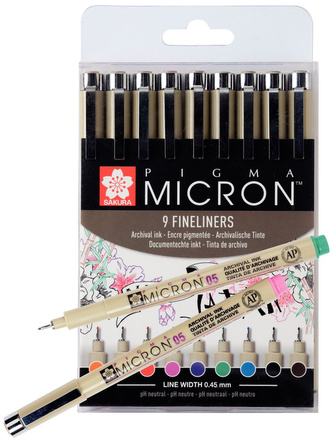 Cienkopisy 9-kol. Pigma Micron 05, Sakura