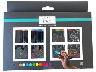 Křídové fixy na okna – sada 12 barev, oboustranný hrot