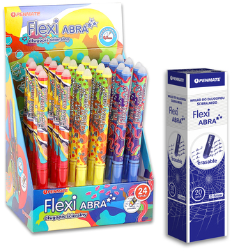 Zestaw promocyjny Długopisów ścieralnych Flexi Abra Ombre 24 szt. + 20 szt wkładów, Penmate