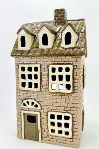 Keramický domek na čajovou svíčku, hnědý 25,5x14x9,5 cm