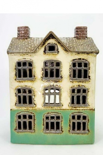 Keramický domek na čajovou svíčku, zelený 23,5x17,5x9,5 cm