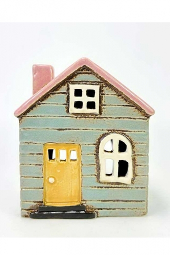Keramický domek na čajovou svíčku, modro-zelený 13x11x8,5 cm