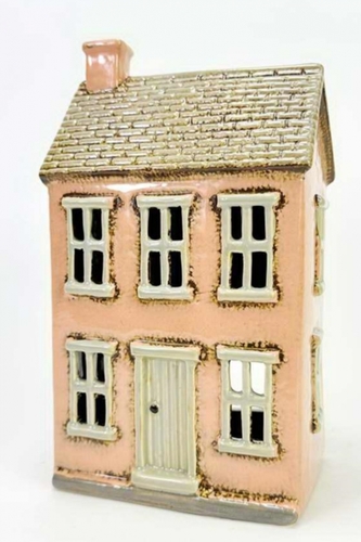 Keramický domek na čajovou svíčku, lososový 22x13x9,5 cm
