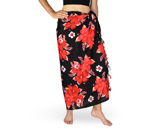 Sarong - Pareo REN, Hibis, černý, červený květ, var. B