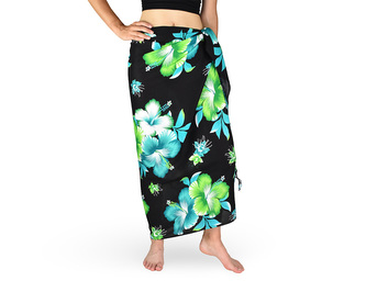 Sarong - Pareo REN, Hibis, černý, zelený květ, var. A