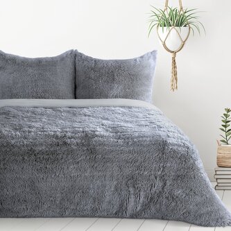 Flanelové povlečení se strukturou chlupatého kožíšku MYSTERY šedá 1x 220x200 cm, 2x povlak 70x80 cm MyBestHome
