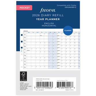 Filofax, Plánovací Kalendář 2026 kapesní, horizontální, AJ